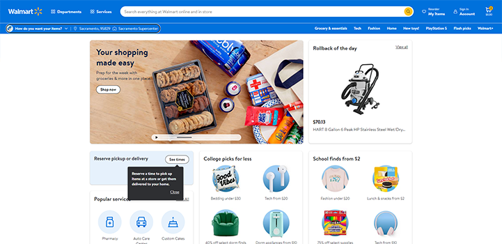 (米)ウォルマートの「グローサリーピックアップ」のトップ画像