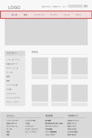 グローバルナビゲーションの例